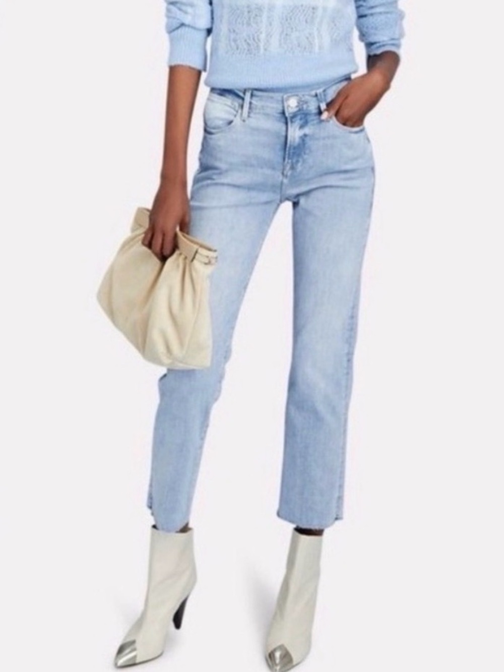 FRAME Jeans Le High Straight Degradable Raw Hem Organic Cotton Aura Blue Size 25